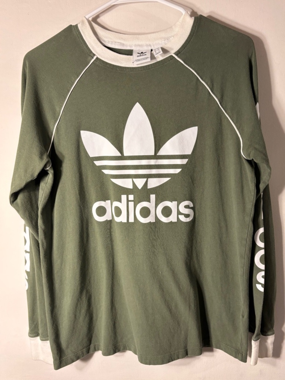 Adidas Originals Olive Green Trefoil Long Sleeve Ringer Tee Size M